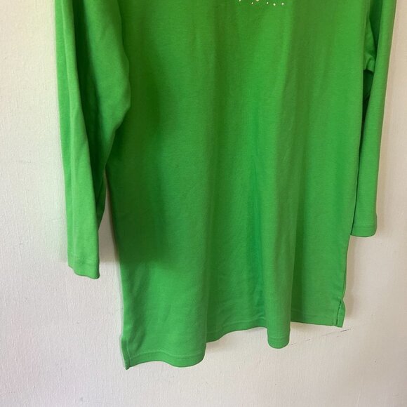 Quacker Factory Long Sleeve Top Womens Small Green Rhinestones Round Neck - Picture 3 of 6